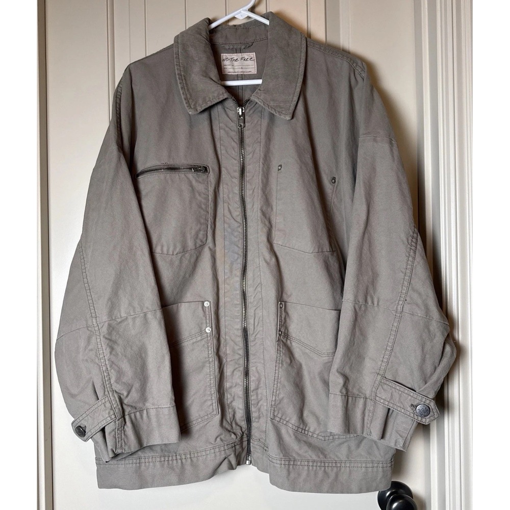 Free People We The Free Easy That Canvas Jacket Top Zip-Up Solid Cotton Large